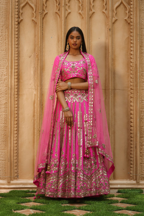 Hot Pink Raw Silk Lehenga
